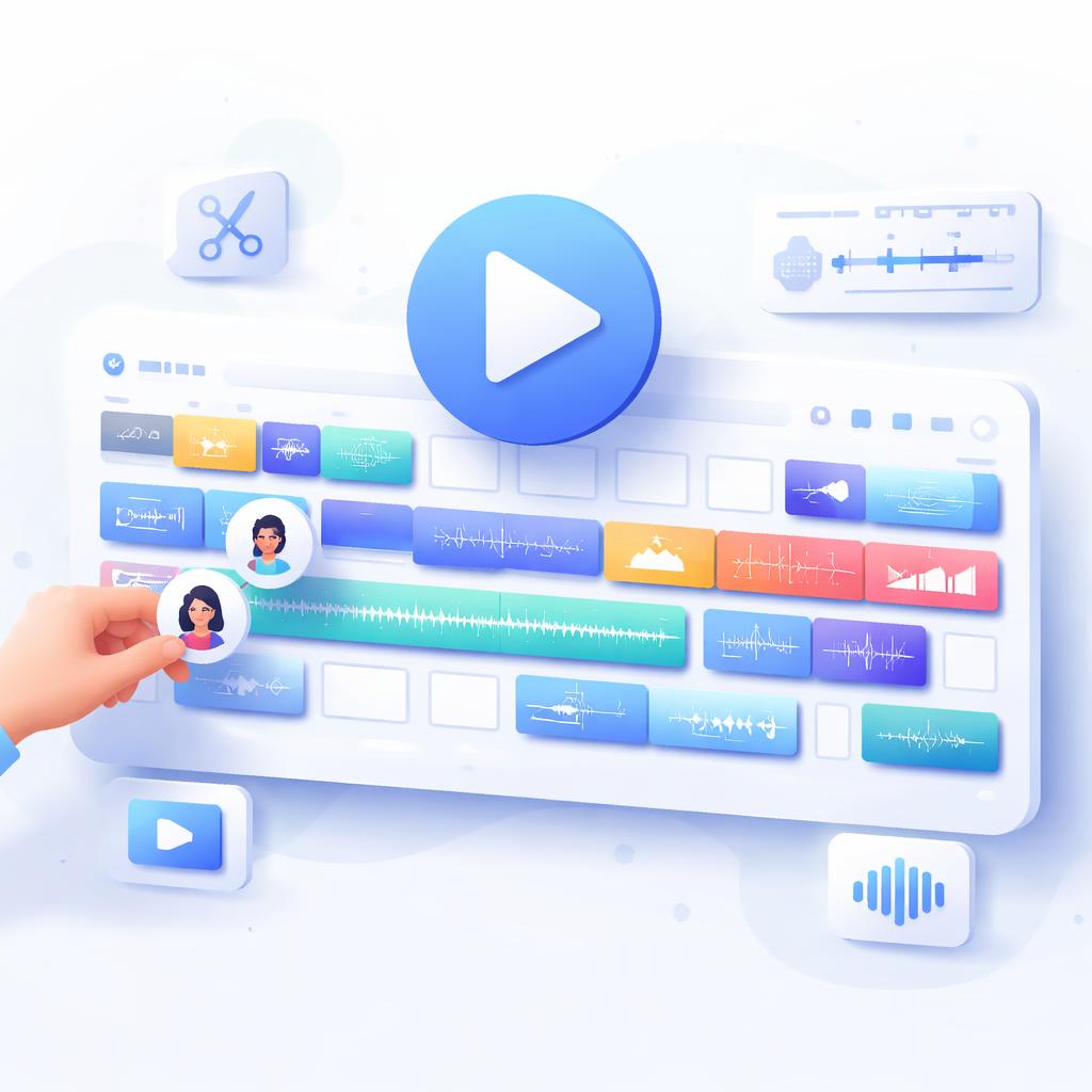 A video editing timeline showing AI avatars being integrated into a Shopify ad workflow.
