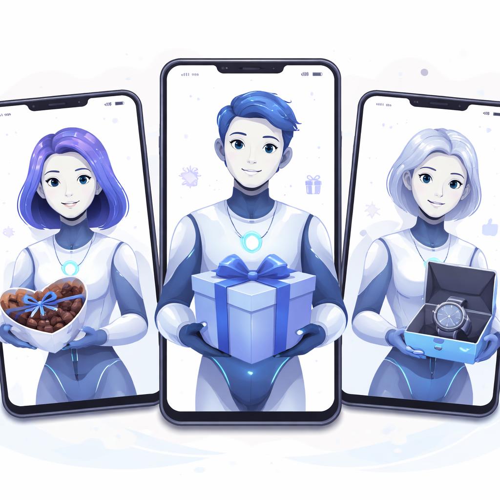 AI avatars on smartphone screens holding gifts