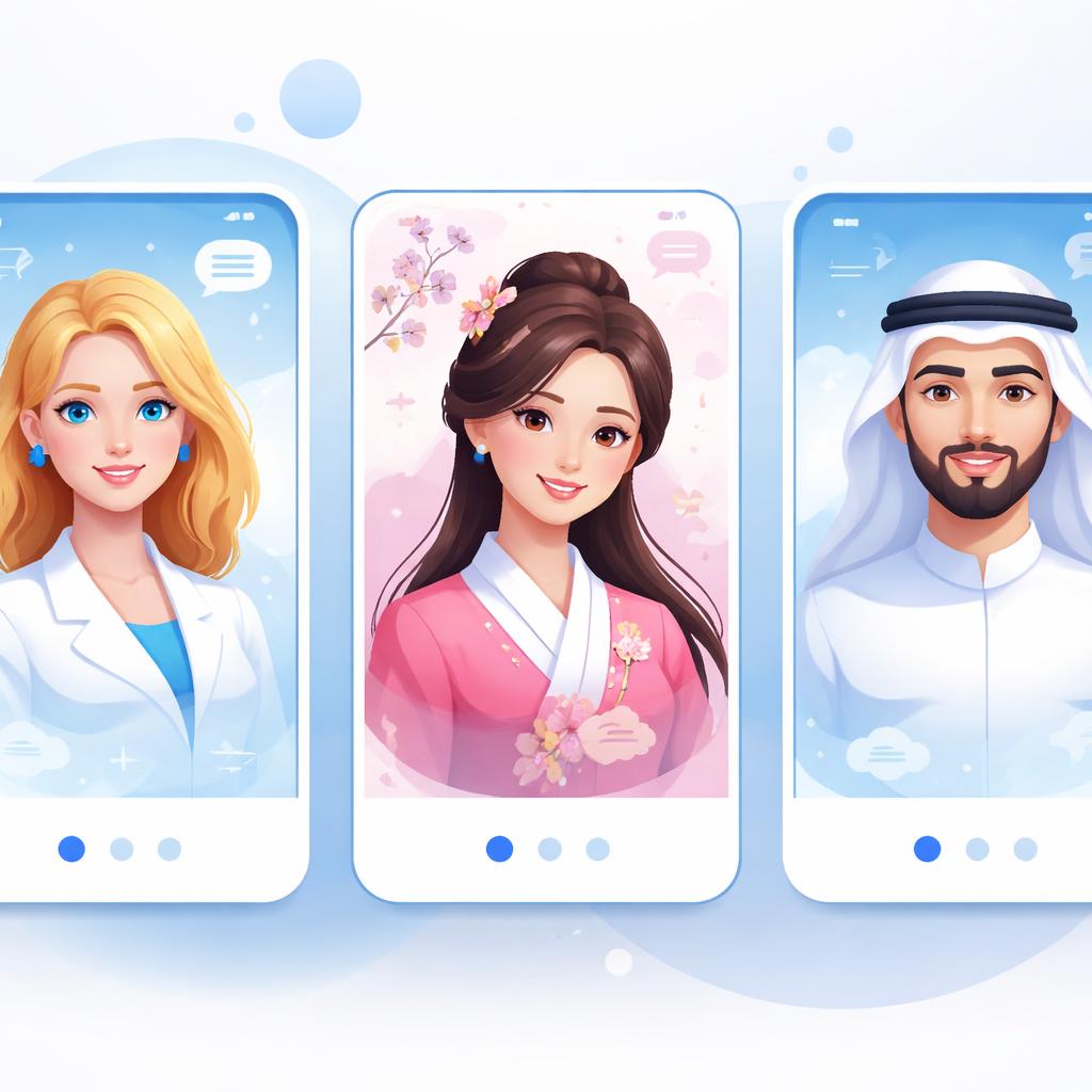 Three diverse AI avatars on mobile screens