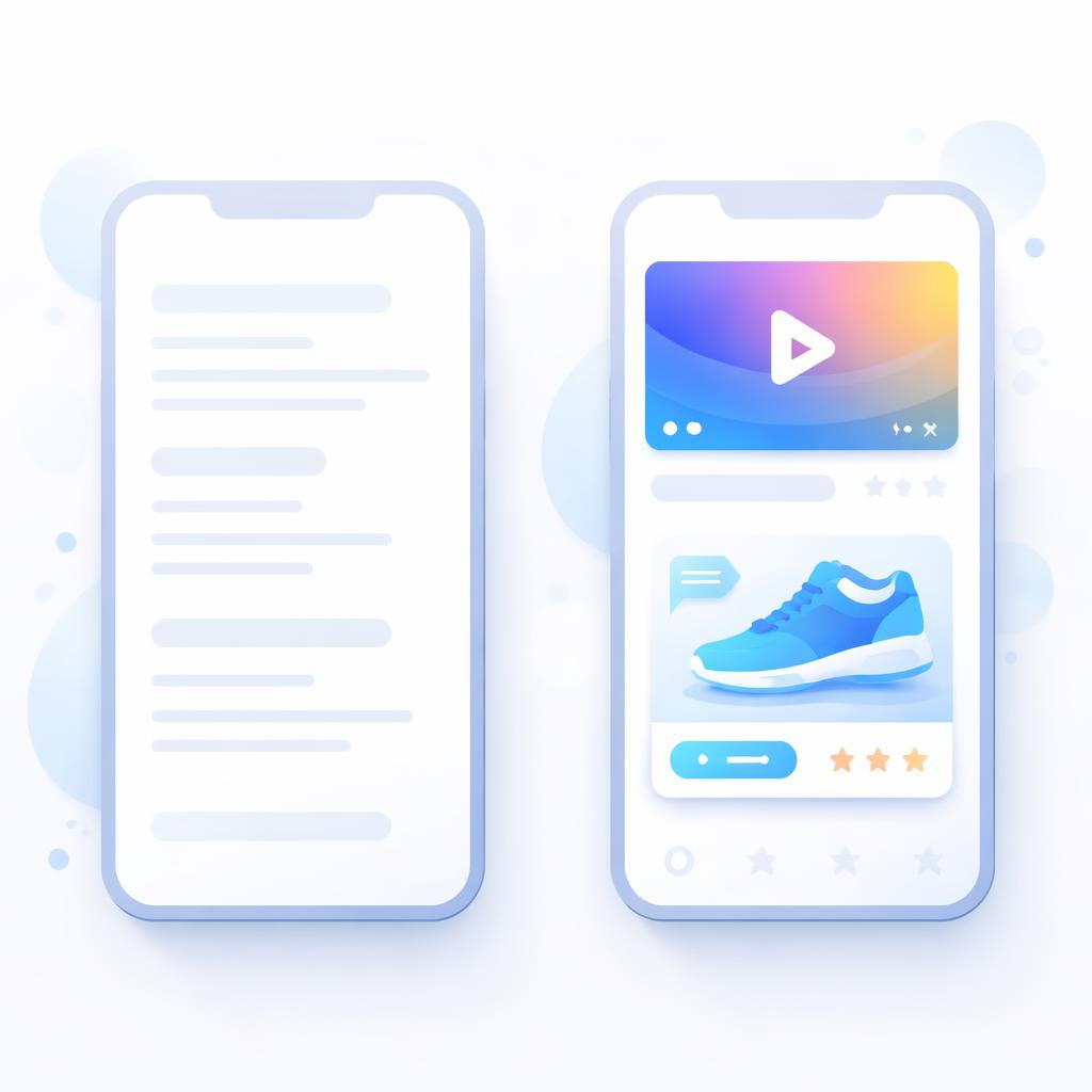 Comparing static product lists to engaging AI UGC video hooks for higher Shopify conversions Comparison of static text vs video content