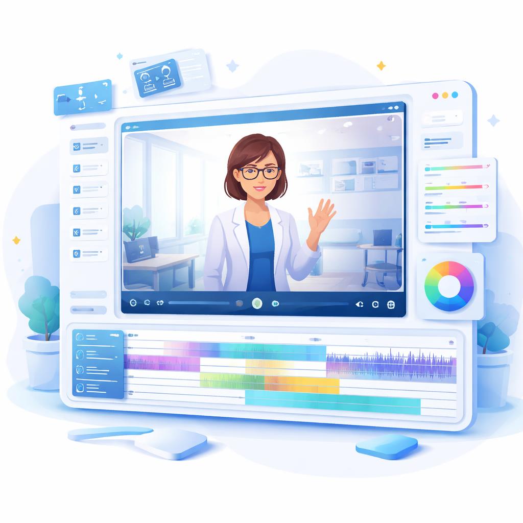 A stylized view of a professional AI video production interface. AI Video Editor Interface