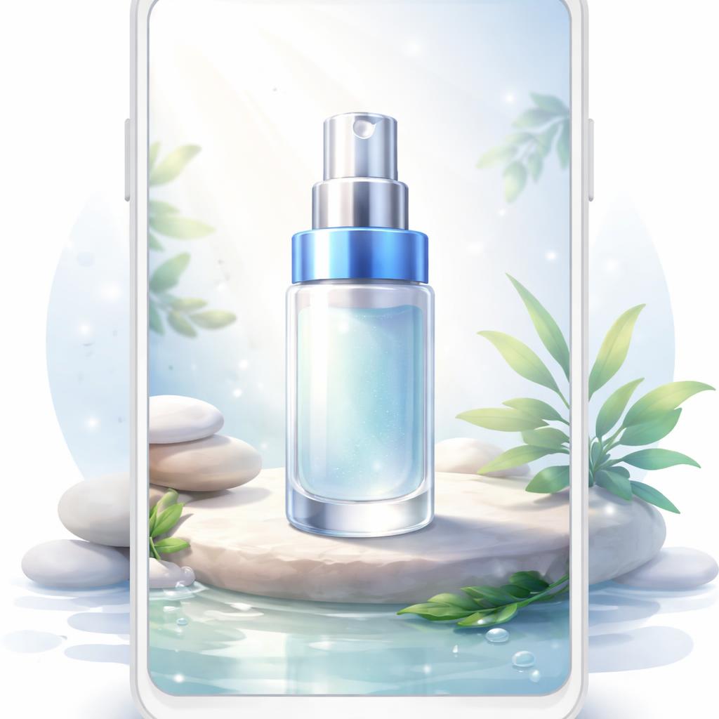 A premium skincare product showcased in a serene, spa-like virtual environment. Premium Skincare Scene