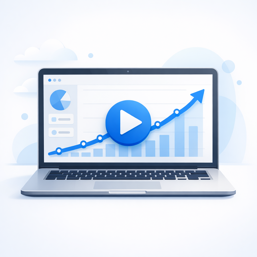Scale your Shopify video CTR with AI UGC A dashboard showing growth metrics with a play button