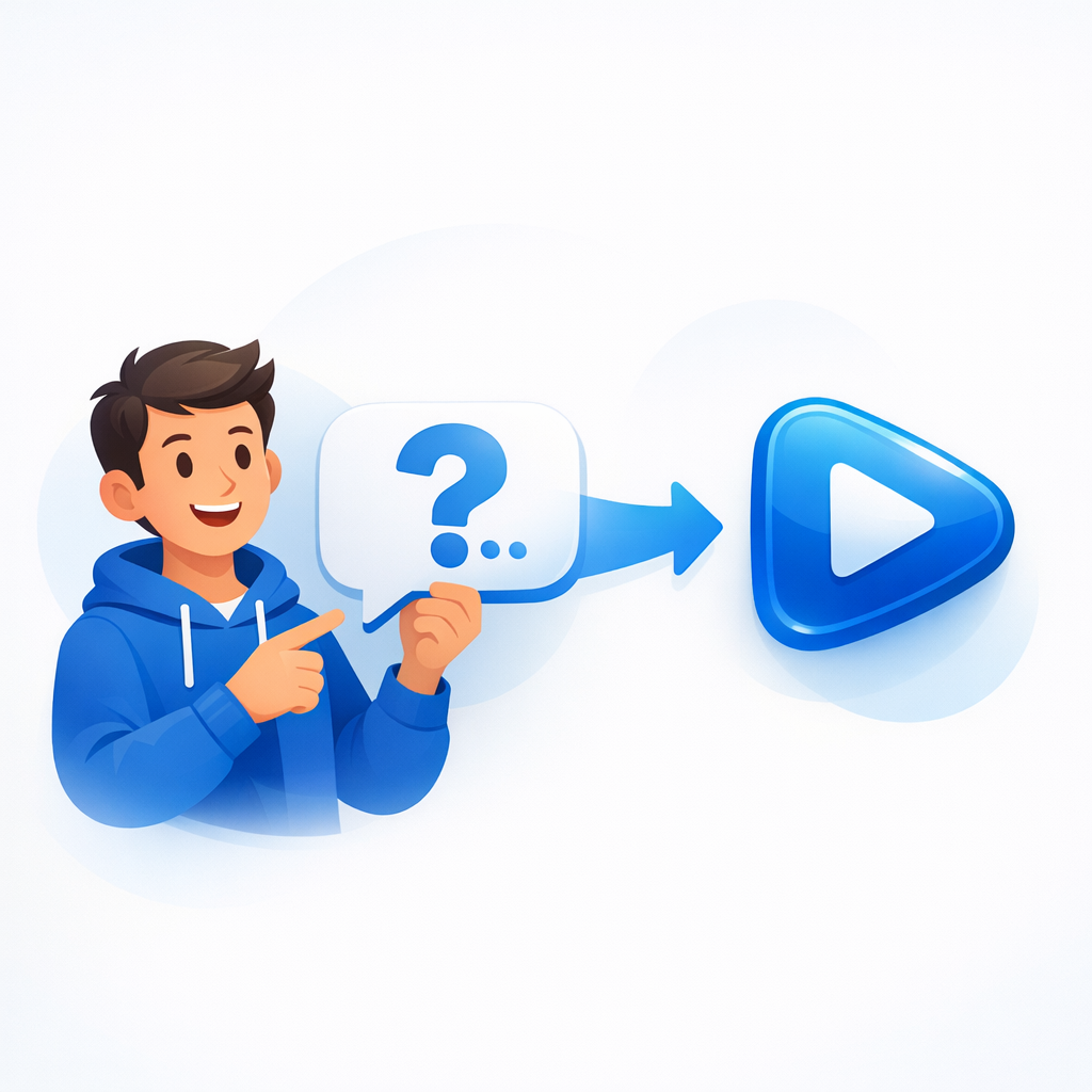 Stylized creator avatar holding a speech bubble representing a customer question