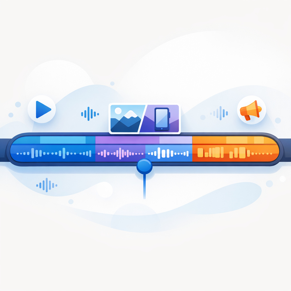 AI UGC Script Timeline Strategy A stylized video editing timeline with segments for hook and comparison