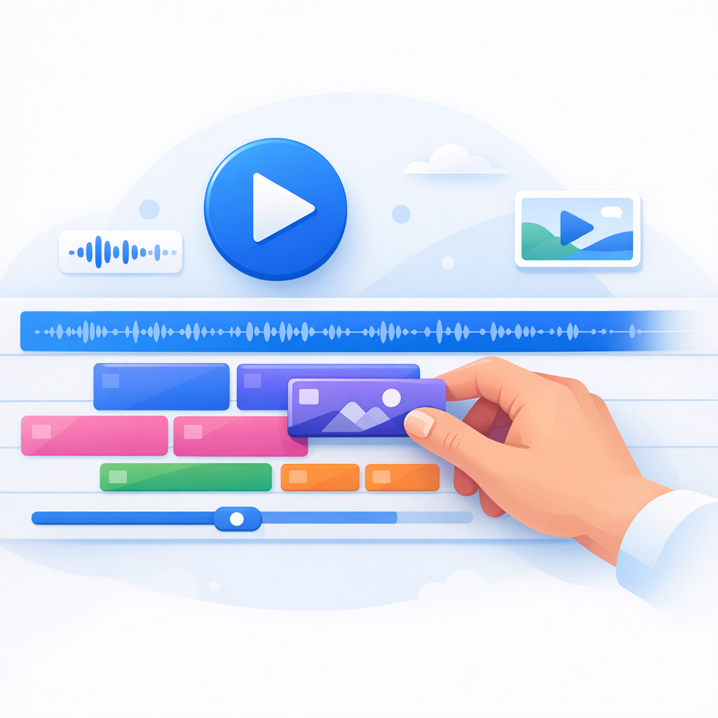 An illustration of the Supra UGC Maker timeline editor, showing how easy it is to manage multiple video segments for side-by-side comparison ads.