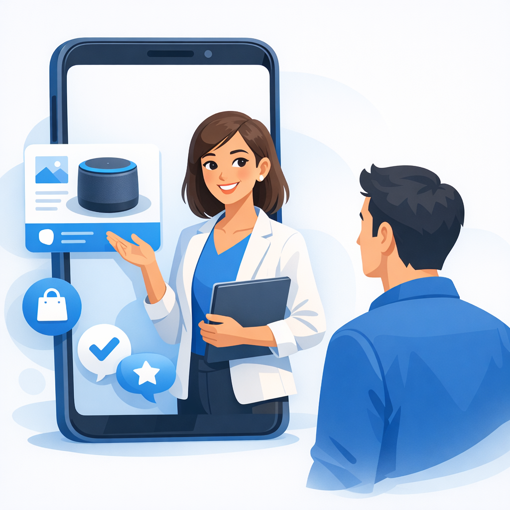 Professional AI avatar presenting a product