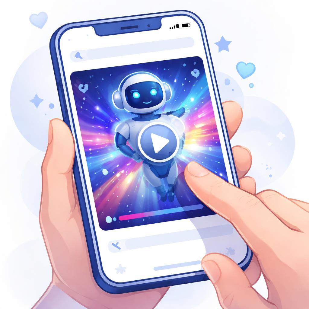 A hand poised over a high-performing video frame on a smartphone screen showing a thumb-stop moment.