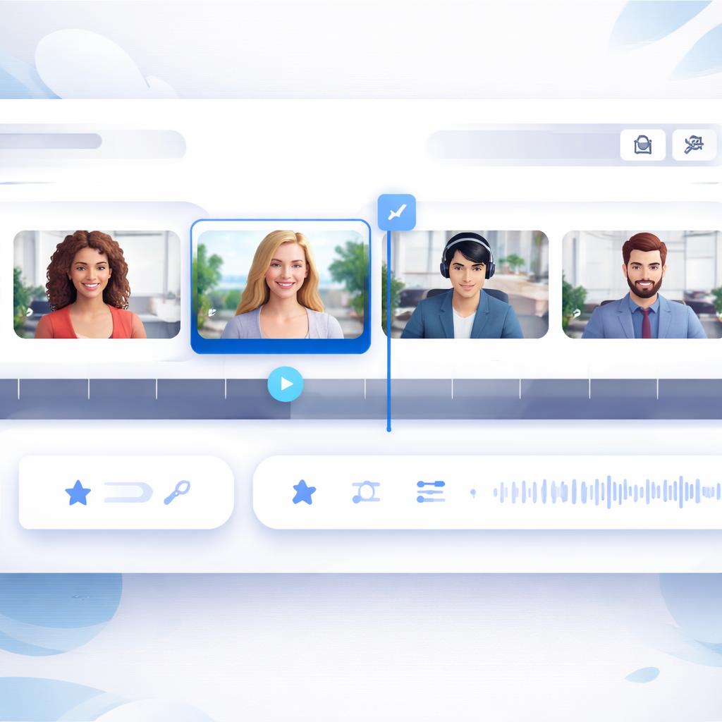 A stylized video timeline showing different segments of AI UGC being edited for maximum impact.