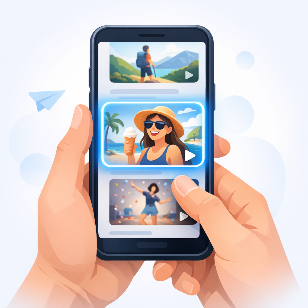 Capturing attention in the busy social feed A smartphone user scrolling through a feed of UGC videos