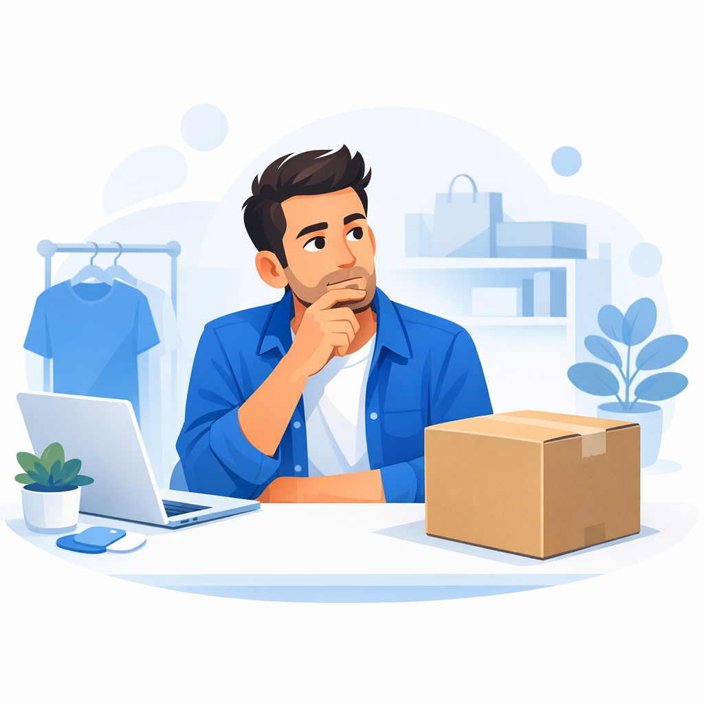 Shopify merchant planning how to market boring products A merchant looking at a plain product box