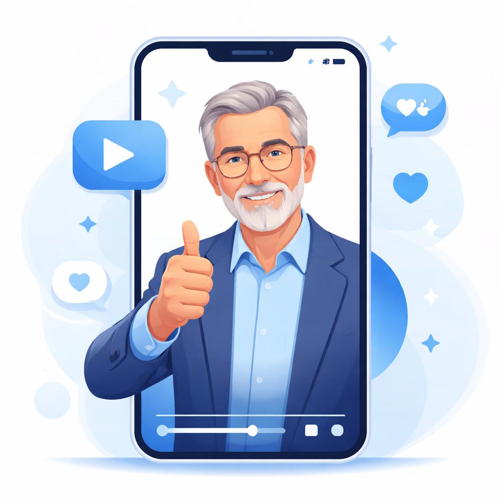 A mature AI creator giving a thumbs up on a smartphone screen