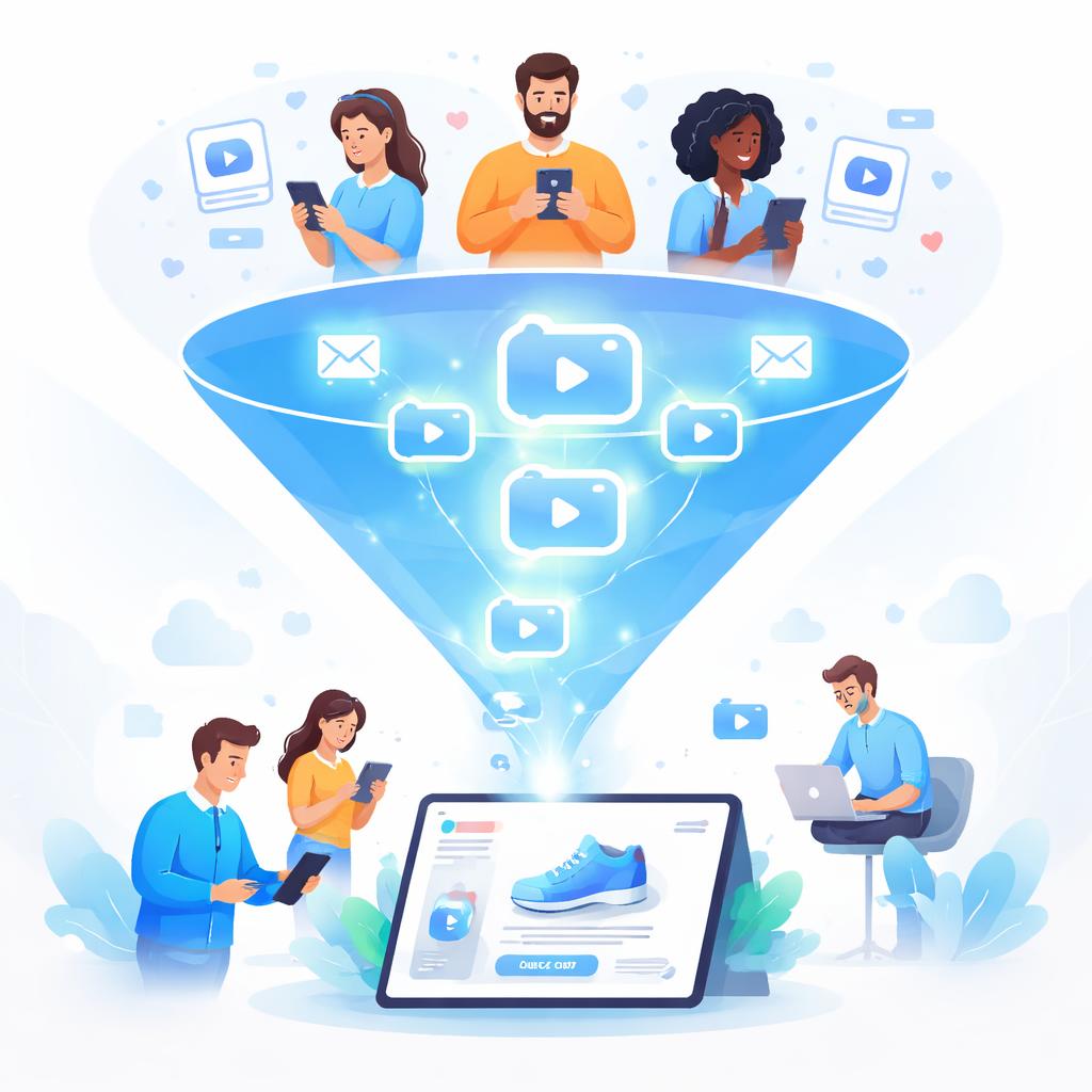 A stylized funnel showing shoppers moving toward a purchase decision via video micro-moments