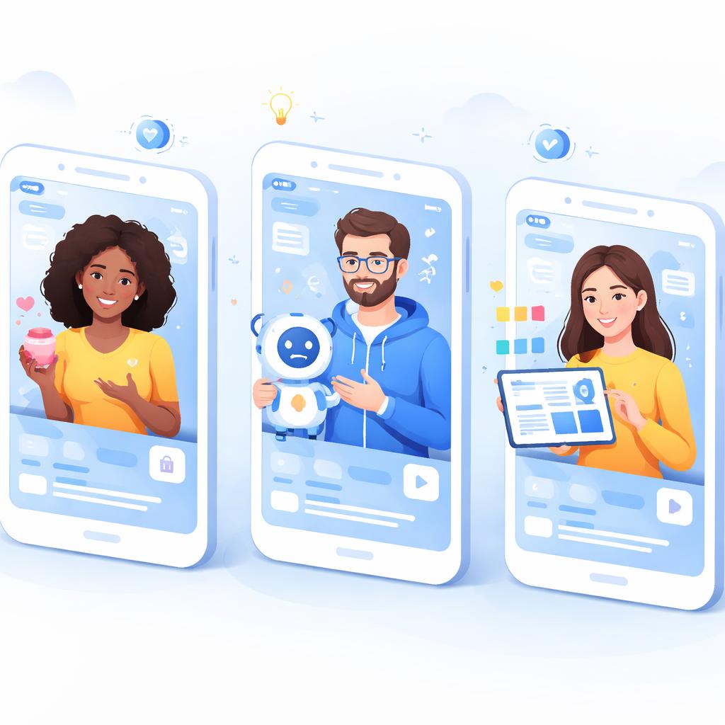 Diverse AI creators on mobile screens