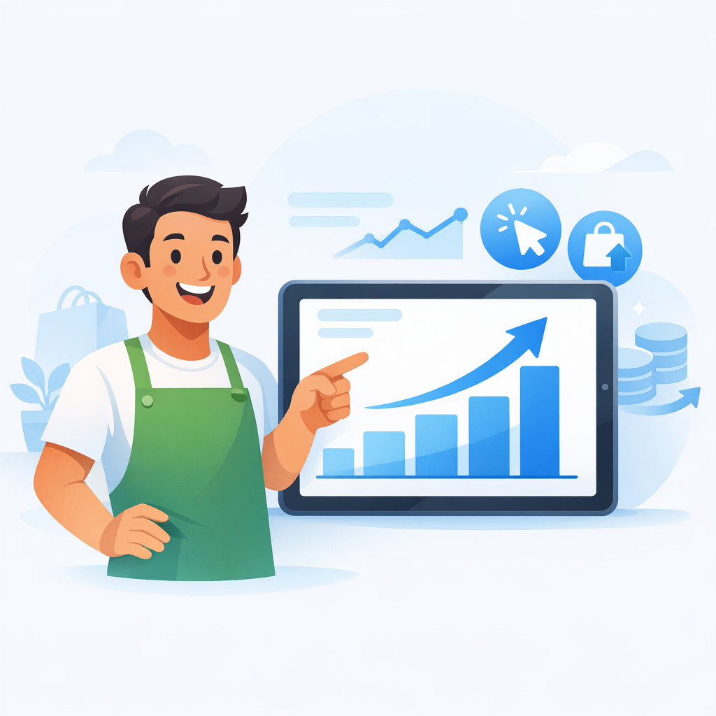 A merchant looking at growth charts from improved CTR