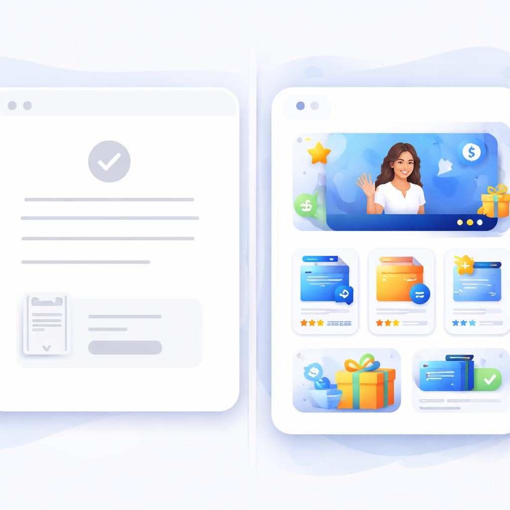 A split screen showing a boring text-only order confirmation on one side and a vibrant video-led upsell page on the other.