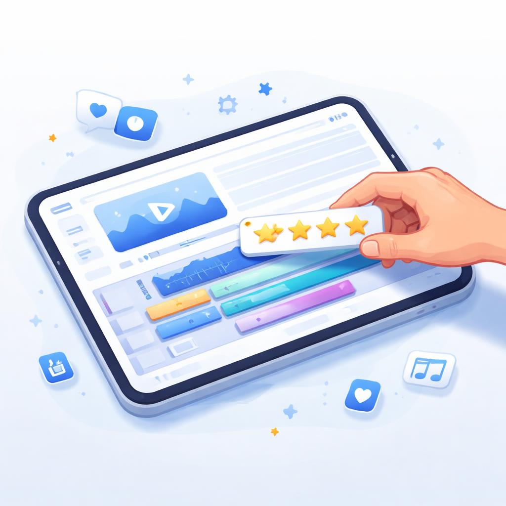 A stylized representation of a video timeline where customer reviews are being integrated into a video project