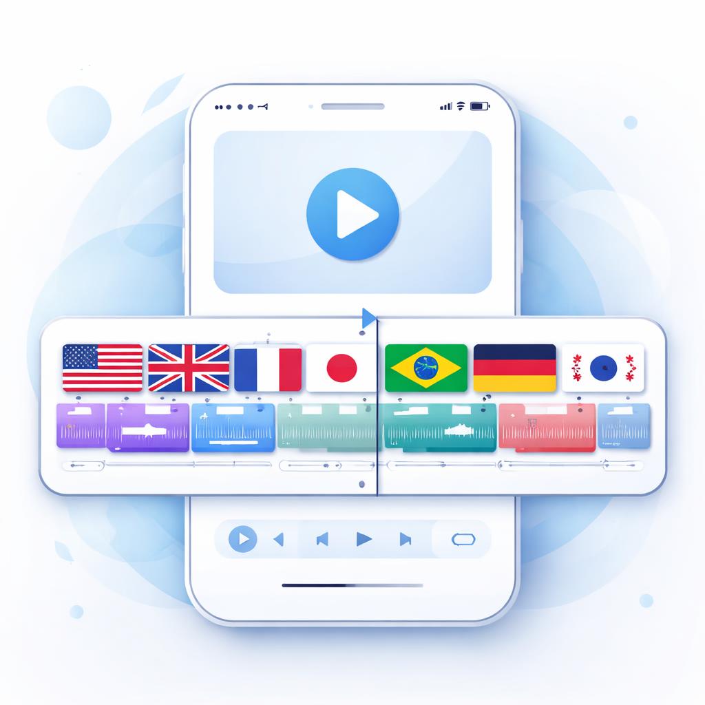 A video timeline showing different language icons