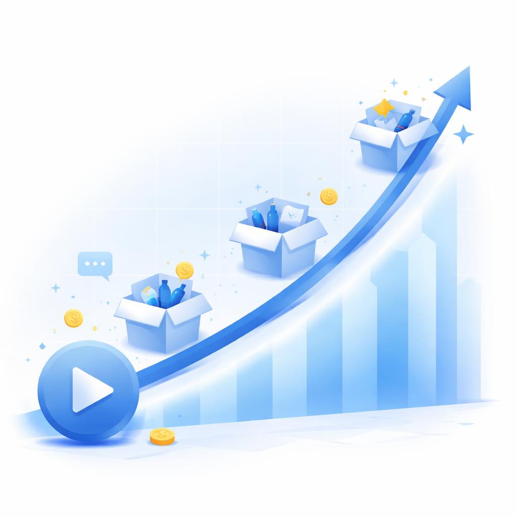 A graph showing upward retention trends with subscription box icons