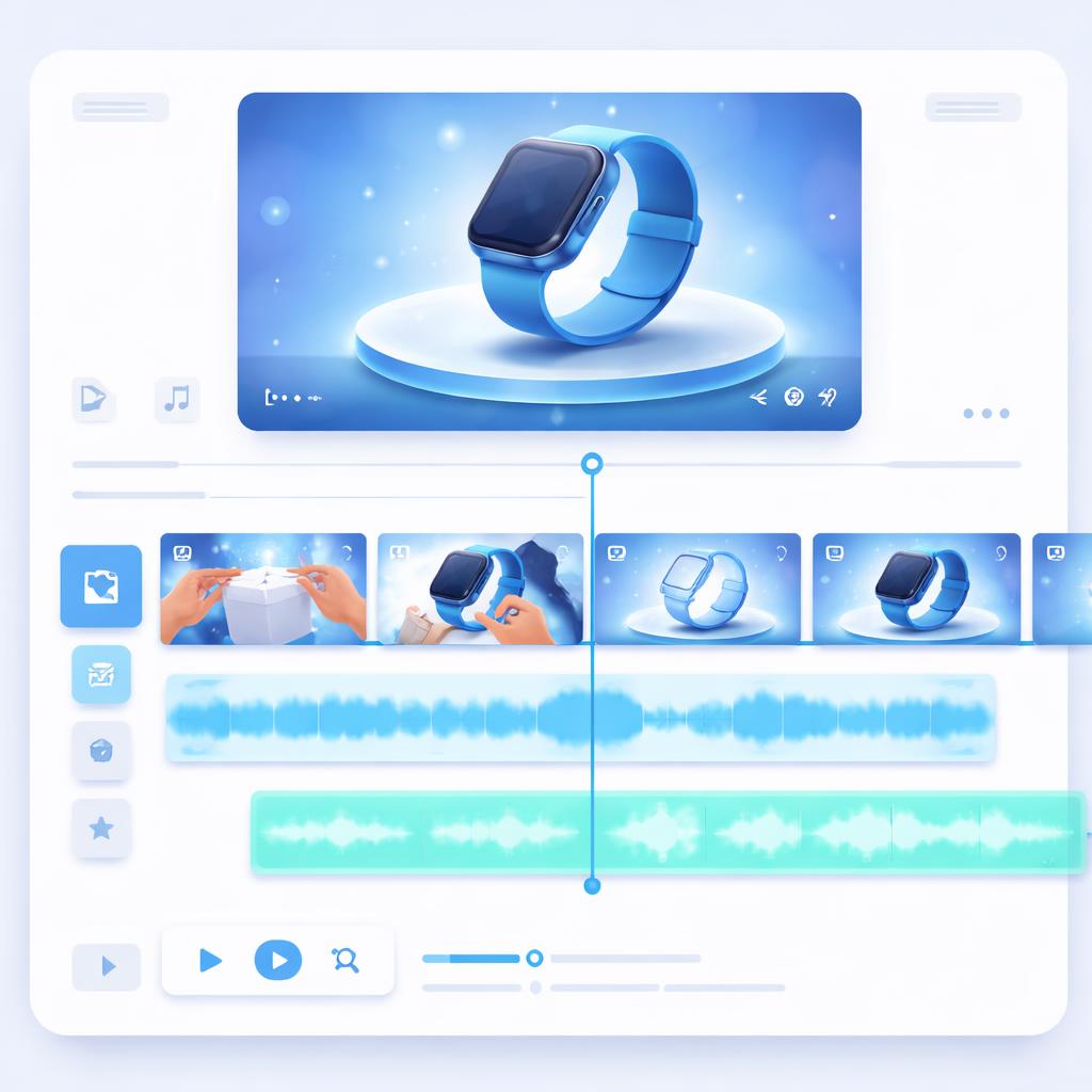 A video timeline editor showing a product reveal sequence