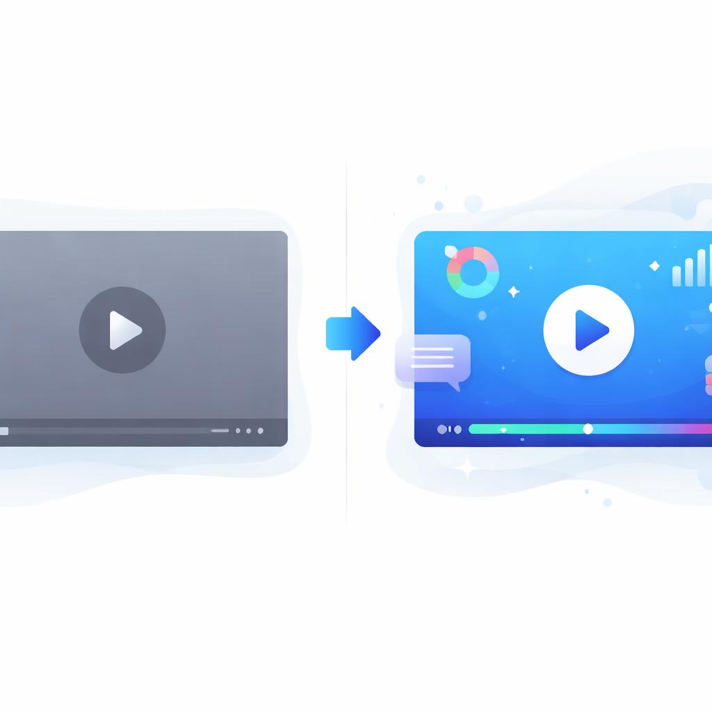 Comparison of a plain video frame versus one with vibrant overlays and progress bars