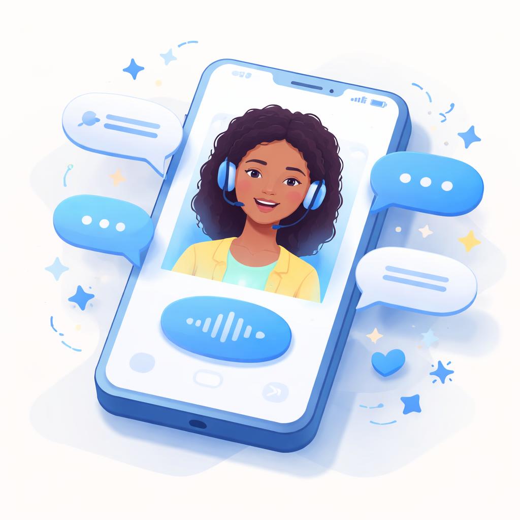 A diverse AI avatar delivering visual cues through speech bubbles and graphic elements