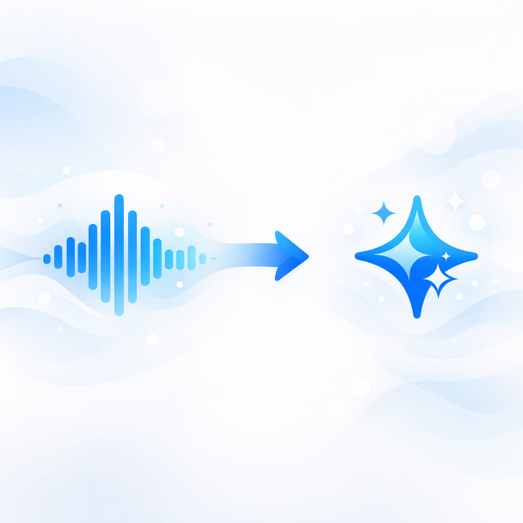 Abstract illustration showing a sound wave being transformed into a conversion icon