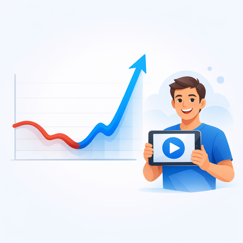 Visualizing the recovery from creative fatigue with AI UGC A stylized line graph showing creative fatigue and the recovery with AI UGC
