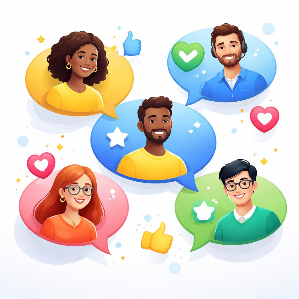 Diverse character avatars representing customer feedback