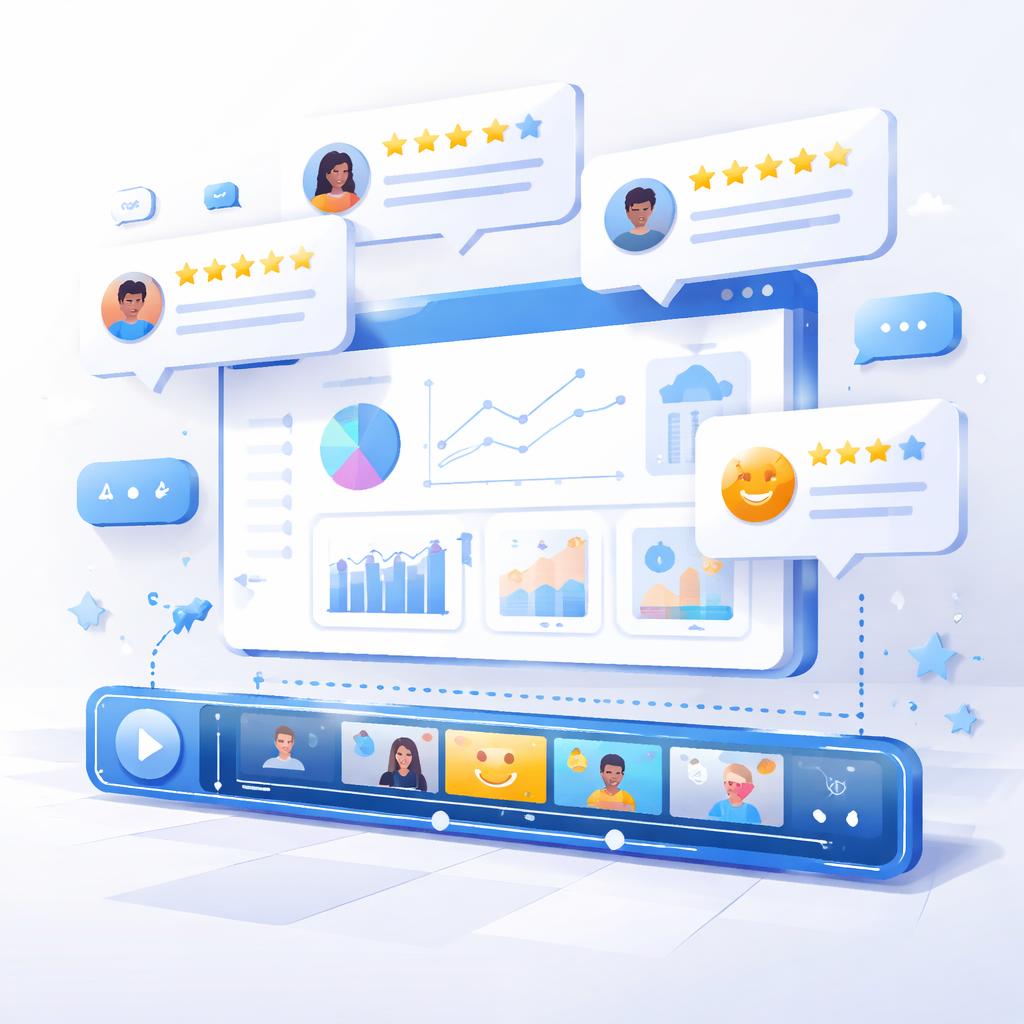Turn your Shopify reviews into dynamic video content. Shopify dashboard with review cards being transformed into a video timeline