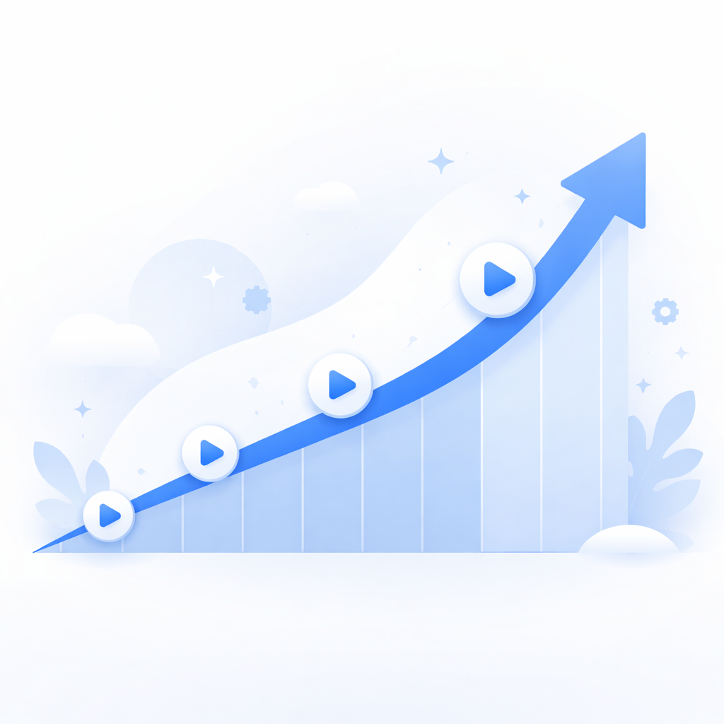 A stylized growth chart showing LTV increasing with video icons