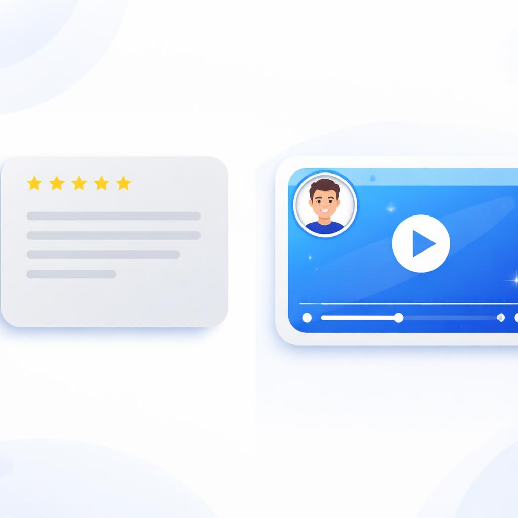 Comparing static text reviews to vibrant AI UGC video testimonials