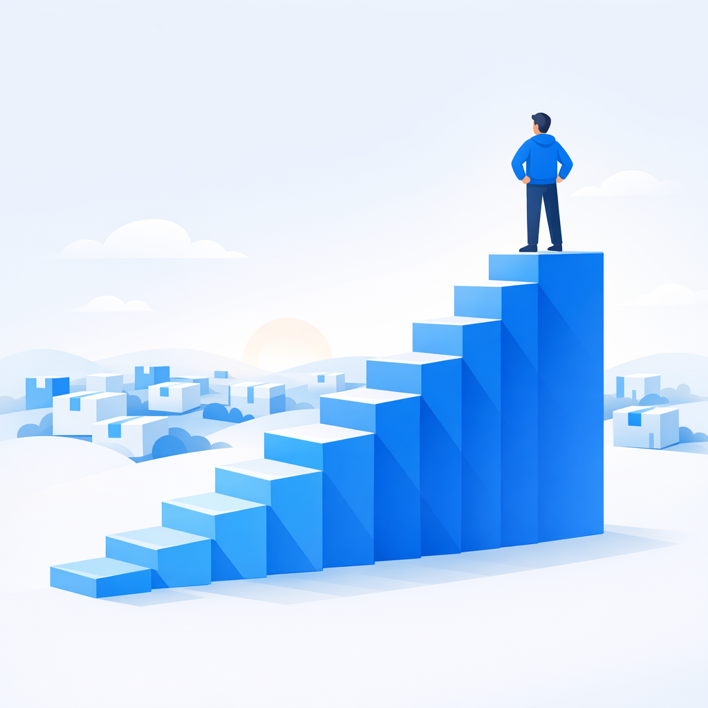Scaling your Shopify ad spend with advanced UGC strategies A growth chart turning into a staircase