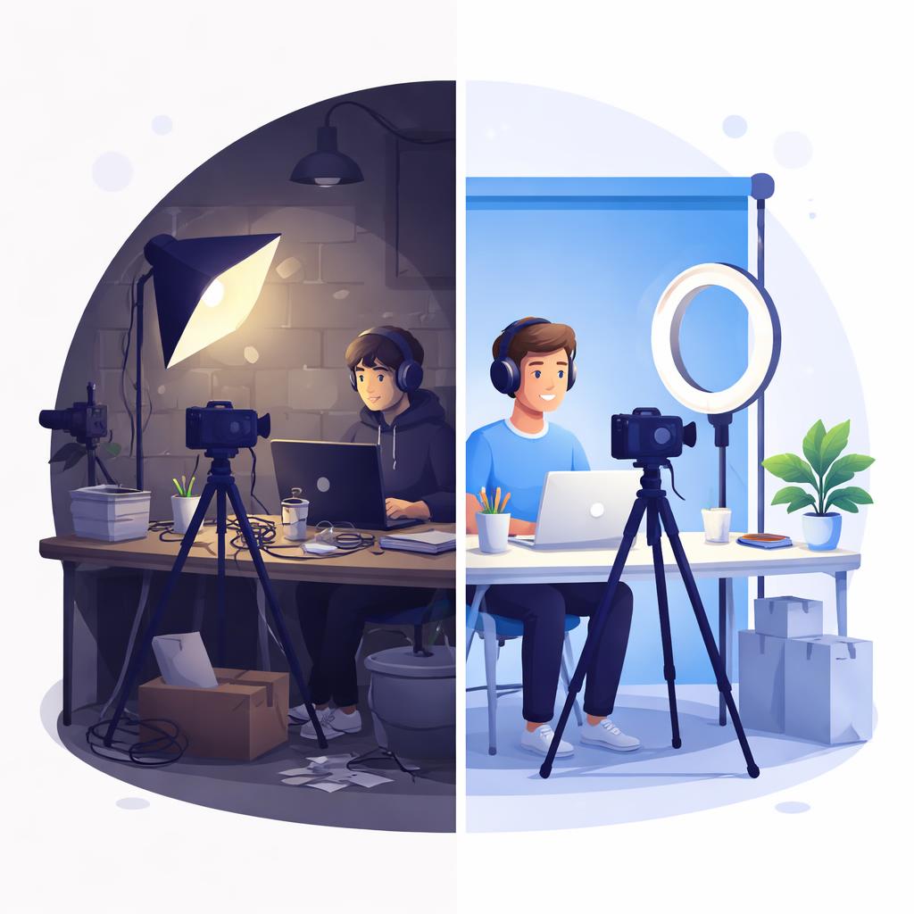 A comparison of poor vs professional lighting for AI UGC videos
