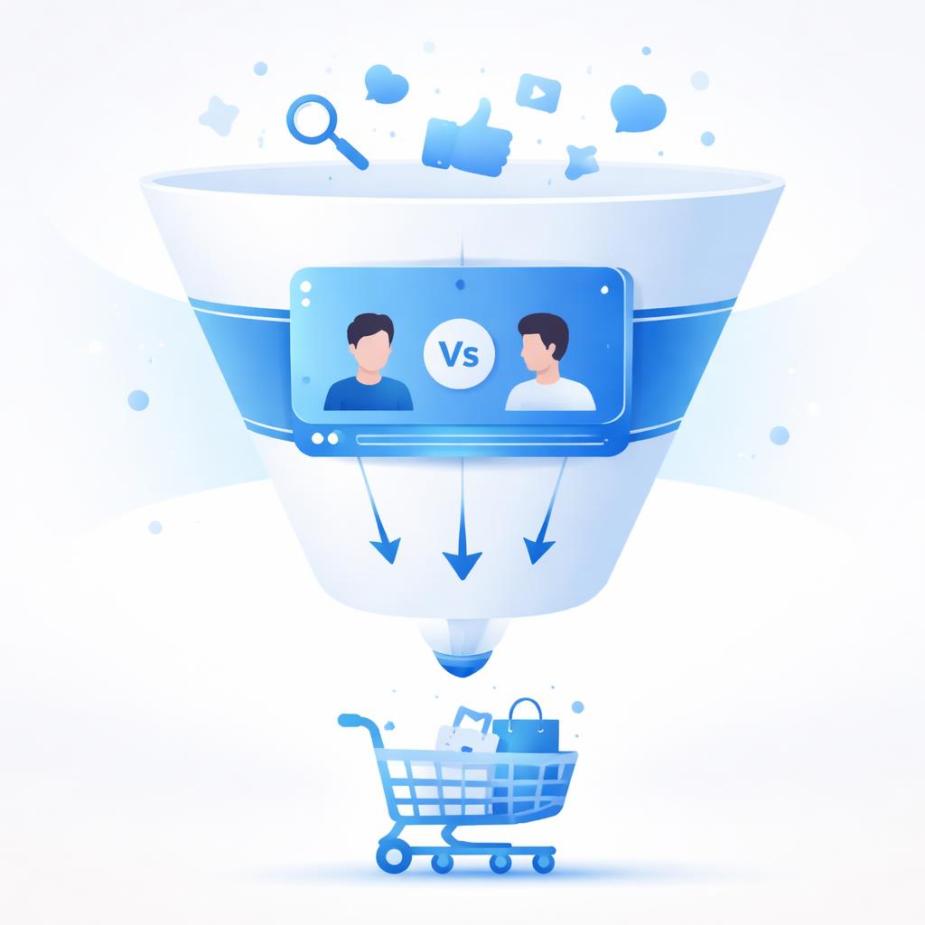 Marketing funnel showing the 'Us vs. Them' video driving conversions