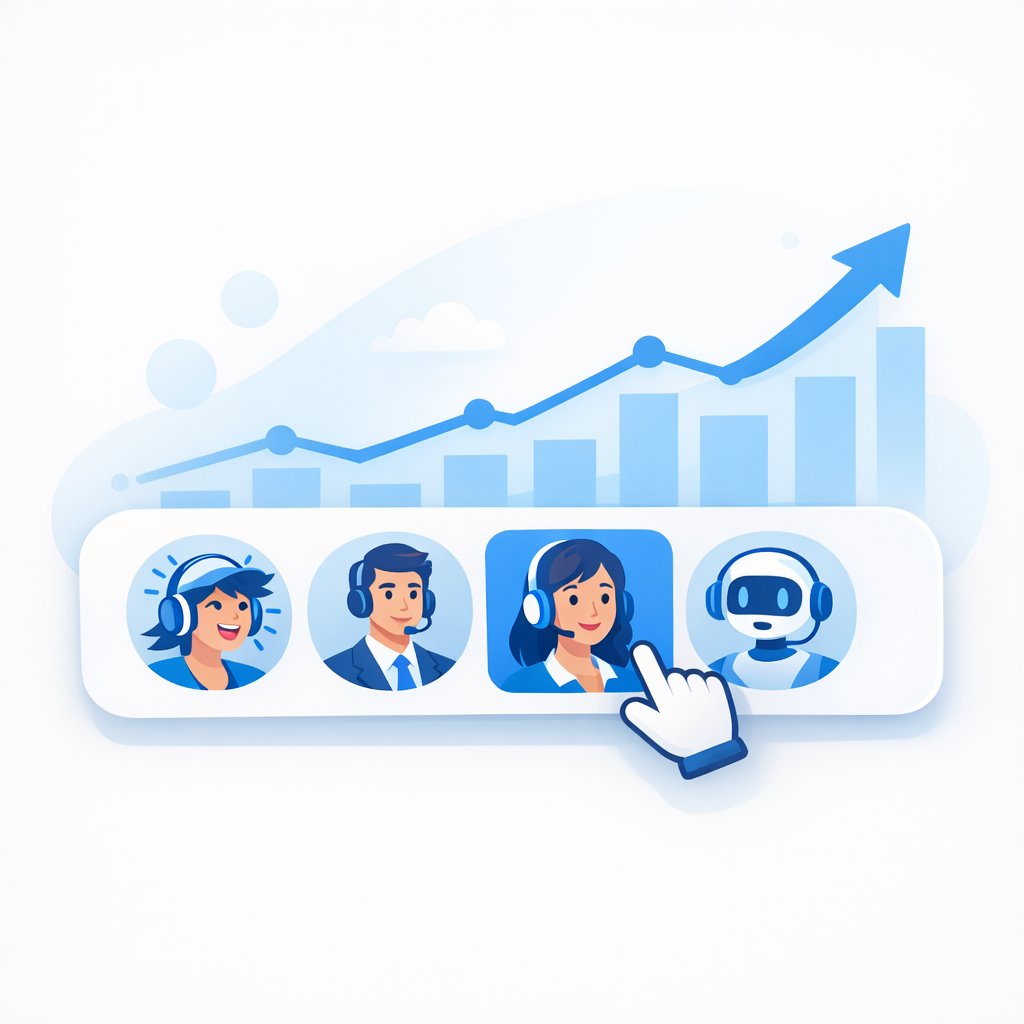 Using AI voice controls to select the perfect tone for Shopify video ads A dashboard view showing a cursor selecting between different voice personas
