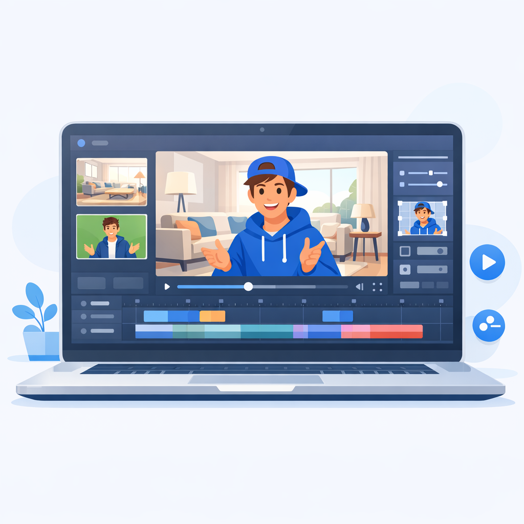 Virtual creator demonstrating a product in a digital studio